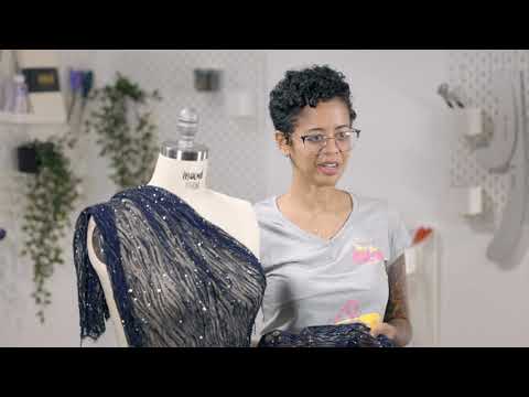 Beaded and Sequined Lace with Scallop Edge - Black Abstract