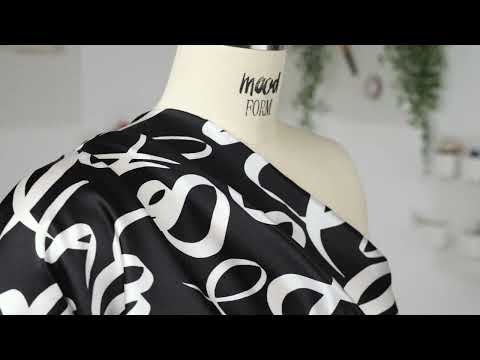 Mood Exclusive Italian Blanc de Blanc and Caviar Calligraphic Squiggles Silk Charmeuse