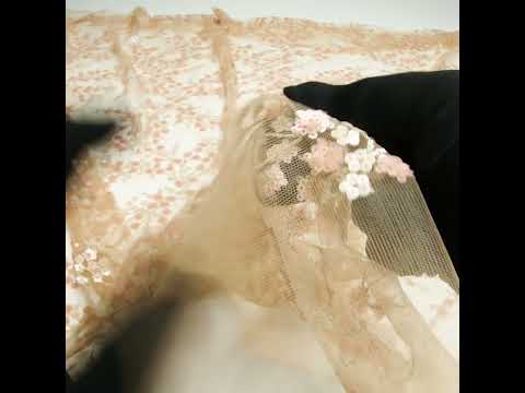Stretch Net with Sequins - Salmon and Silver Fancy Floral Clusters on Nude