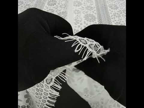 Corded Lace with Eyelash Fringe Edges - Ivory Floral and Geometric Stripes - Image 6 of 6