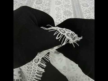 Corded Lace with Eyelash Fringe Edges - Ivory Floral and Geometric Stripes