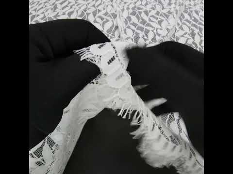 Corded Lace Panel with Finished Scalloped Edges - Ivory Leafy Stems - Image 6 of 6