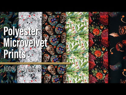 Polyester Microvelvet - Black, Green and Red Scarab Beetles and Skulls