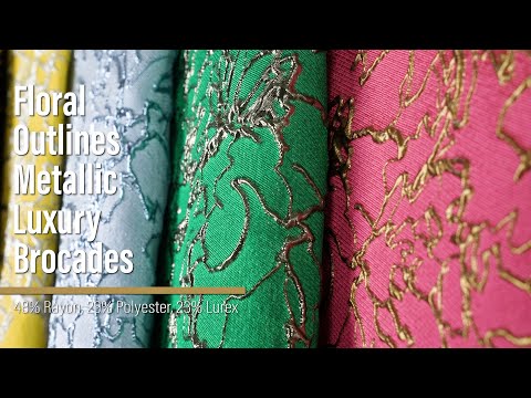 Metallic Luxury Brocade - Sky Blue Floral Outlines