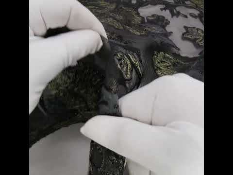 Metallic Polyester and Acetate Burnout Brocade - Olive Green and Black Rose Garden - Image 6 of 6