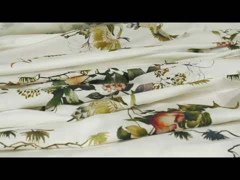 Cotton Voile - White and Green Birds and Flowers - La Grande Tournee Print - Mood Exclusive Jacques Collection