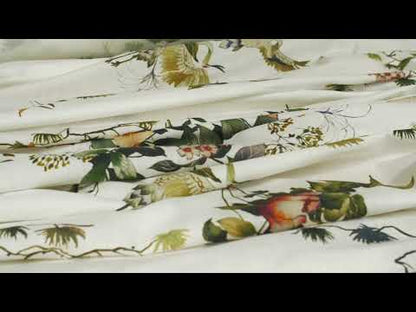 Cotton Voile - White and Green Birds and Flowers - La Grande Tournee Print - Mood Exclusive Jacques Collection