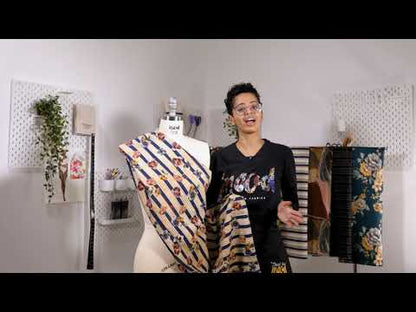 Linen and Rayon Woven - Navy and Blue Stripes - Linear Transcendence Print - Mood Exclusive Tumunyana Collection