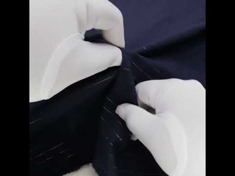 Famous Australian Designer Navy Cotton Voile with Metallic Gold Pinstripes - Image 6 of 6