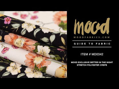 Stretch Polyester Crepe - Black and White Floral Stripes - Better in the Night Print - Mood Exclusive Kenko Collection