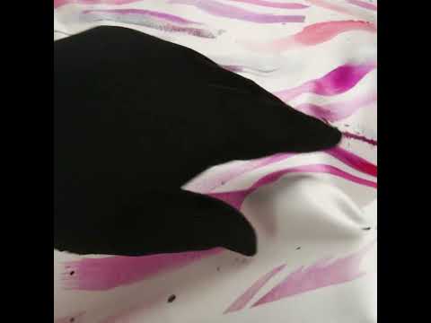 Polyester Satin - Fuchsia, Coral Pink and Muted Blue Abstract Watercolor Ribbons - Mood Exclusive Fluid Strokes Print - Image 6 of 6