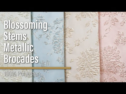 Metallic Brocade - Sky Blue and Gold Blossoming Stems