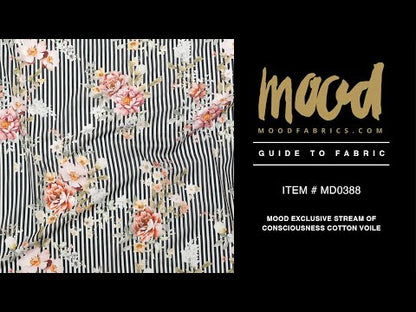 Cotton Voile - Red and Black Floral and Stripes - Stream of Consciousness Print - Mood Exclusive Kenko Collection