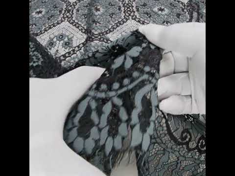 Raschel Lace with Finished Scalloped Edges - Black and Charcoal Sunflowers and Daisies - Image 6 of 6