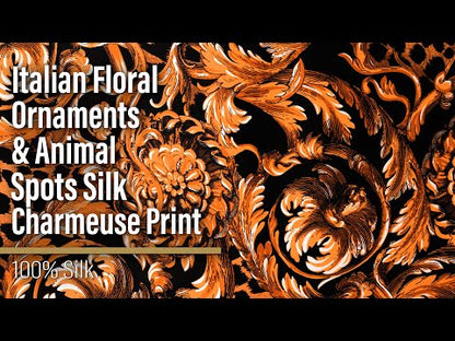 Silk Charmeuse Print - Black and Gold Floral Ornaments and Animal Spots - Made in Italy