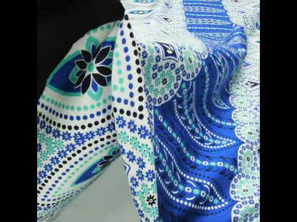 Panel de sarga de algodón floral azul y verde mar