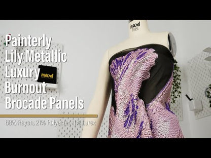 Metallic Luxury Burnout Brocade Panel - Sky Blue and Lilac Painterly Lily