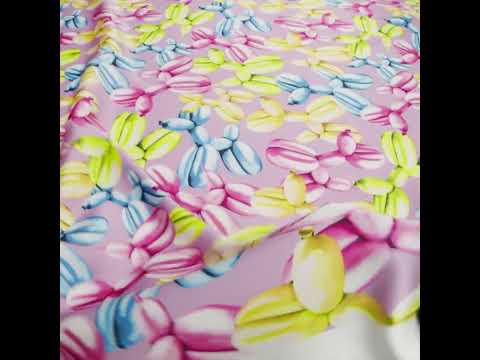 Polyester Satin - Lime Green, Blue and Light Purple Small Balloon Dogs - Mood Exclusive Puff Pups Print - Image 6 of 6