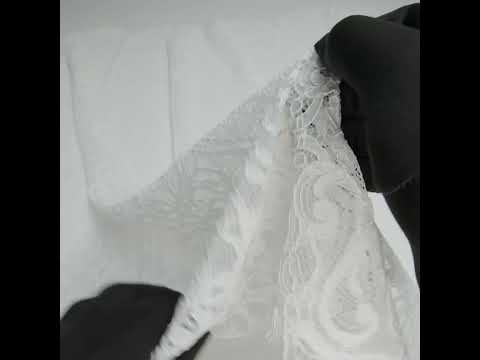 Corded Lace with Fringed and Scalloped Edges - Ivory Vine Stripes