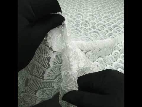 Embroidered Lace with Clear Baby Sequins - Ivory Fringed Petal-Like Scales