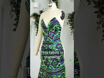 Metallic Blue, Green and Purple Inkblot Stripes Luxury Brocade