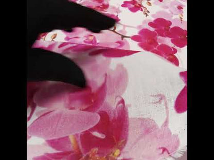 Tilted Pink Orchid and White Alyssum Printed Linen Woven