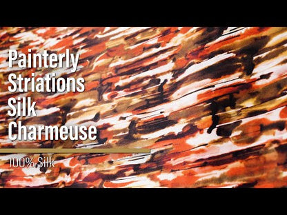 Silk Charmeuse 19mm - Brown, Red Orange and Yellow Ochre Painterly Striations