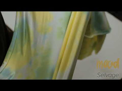 Lemon, Sky Blue and White TIe Dye Stretch Rayon Jersey
