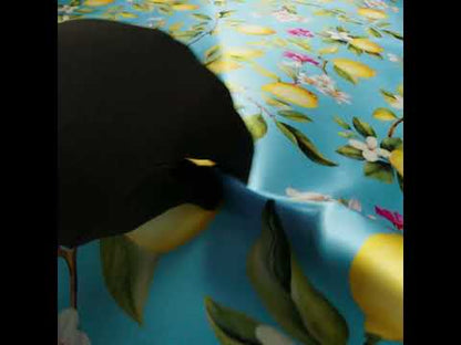 Silk Charmeuse Print 16MM, Made in Italy - Sky Blue, Green and Yellow Blossoming Lemon Tree