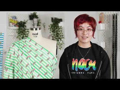 Compression Swimwear Tricot, UV Protective with Aloe Vera Microcapsules - Green and White Painted Stripes and Pineapples - Caye Collection