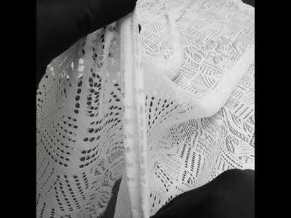 Raschel Lace with Organic Finished Edges - Ivory Geometry and Leaves