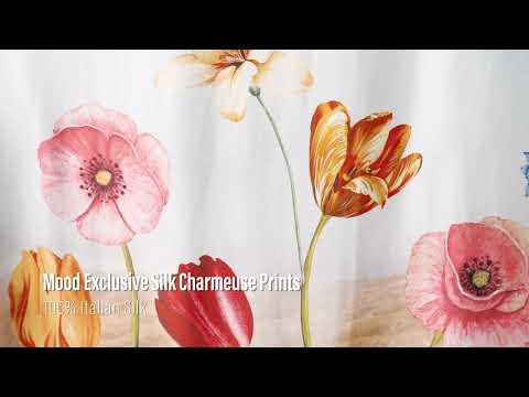 Mood Exclusive Italian Bit of Blue, Olive and Pink Pastoral Floral Border Printed Silk Charmeuse - Image 6 of 6