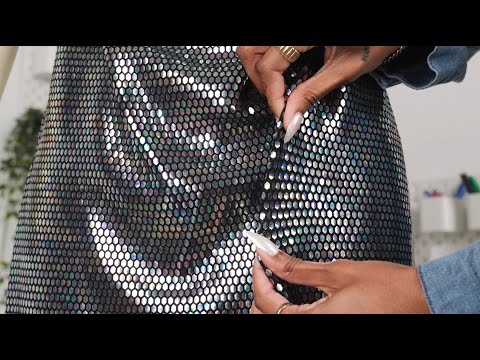 Blue Oil Slick and Black Squares Foiled Stretch Nylon Knit - Image 7 of 7