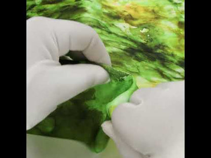 Rayon Challis - Lime Green, Sunny Orange and Olive Abstract Tie Dye - Mood Exclusive Pigment Pulse Print
