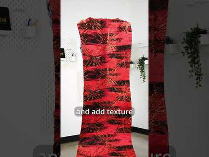 Metallic Copper, Neon Coral and Black Exploding Flowers and Brushstrokes Luxury Brocade