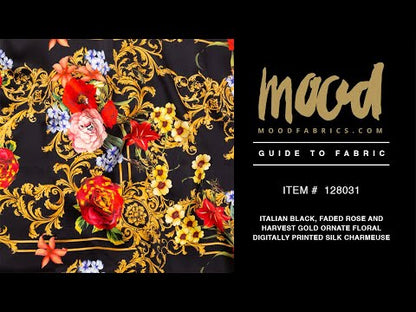 Mood Exclusive Italian Black, Faded Rose and Harvest Gold Ornate Floral Digitally Printed Silk Charmeuse