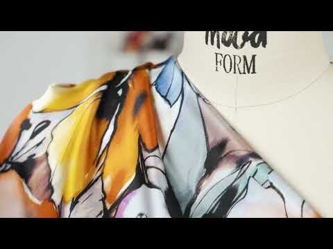 Mood Exclusive Italian Blue Gray, Harvest Pumpkin and Yellow Outlined Florals Silk Charmeuse