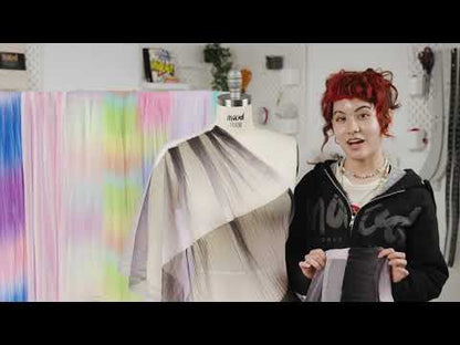 Sea Pink, Yellow and Blue Gradient Stripes Pleated Tulle