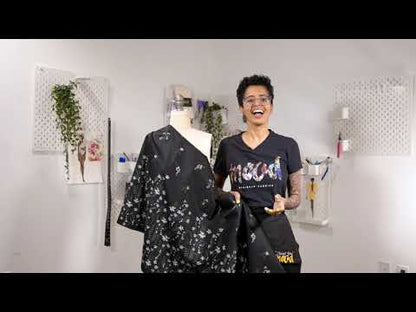 Stretch Cotton Sateen Panel - Black Beauty Daisy Flowers - Growing Distant Print - Mood Exclusive Kenko Collection