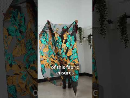 Metallic Turquoise, Baby Blue and White Floral Luxury Burnout Brocade Panel