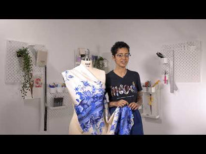 Stretch Cotton Sateen - Blue Floral Stripes - Mood Exclusive Palazzo dei Fiori Print