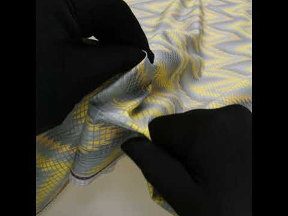 Reflective Print Fabric - Yellow and Gray Ikat Zig Zag with Silver Gray Grid