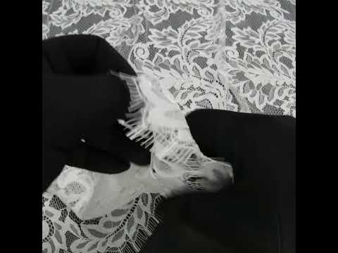 Corded Lace with Finished Scalloped Edges - Ivory Flowers and Leaves - Image 6 of 6