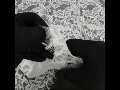 Corded Lace with Finished Scalloped Edges - Ivory Flowers and Leaves