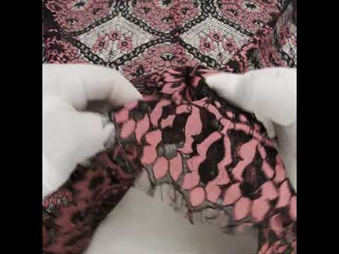 Raschel Lace with Finished Scalloped Edges - Black and Dusty Rose Sunflowers and Daisies - Image 6 of 6