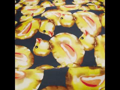 Polyester Satin - Yellow and Navy Large Rubber Ducky Balloons - Mood Exclusive Puffed Pond Print