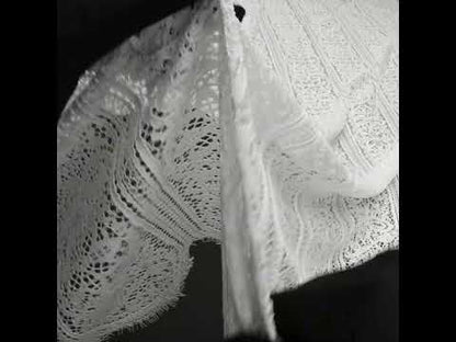 Re-Embroidered Lace with Finished Edges - Ivory Floral Medallion Stripes