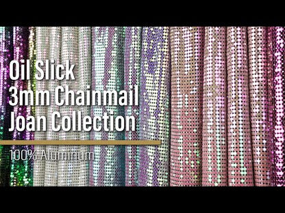 Aluminum Chainmail Fabric Panel, 3mm - Rose Pink and Beige Oil Slick - Joan Collection