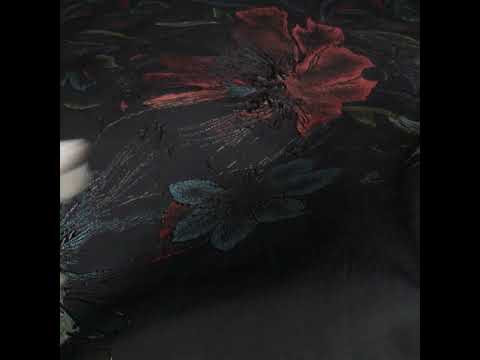 Metallic Acetate and Polyester Brocade - Black, Red and Mint Green Delicate Flowers