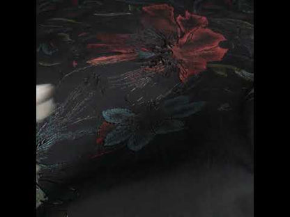 Metallic Acetate and Polyester Brocade - Black, Red and Mint Green Delicate Flowers